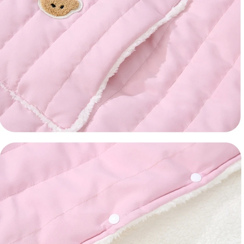 Manta gruesa de felpa para cochecito de bebé, cubierta de lana cálida a prueba de viento, manta para carrito de niño, funda para cochecito con capucha de oso de dibujos animados, invierno - imagen 4