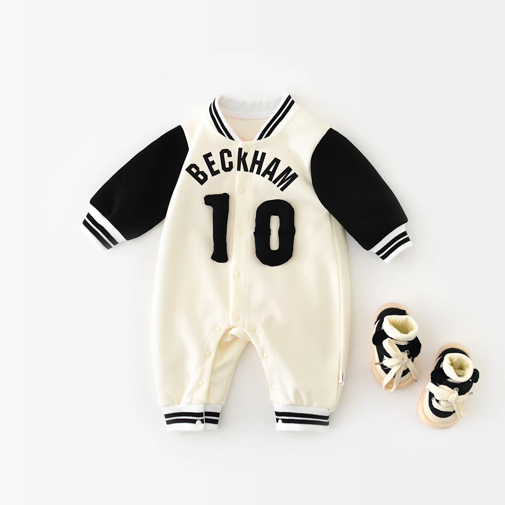 MILANCEL, nuevos peleles de primavera para bebé, mono de bloque de Color Beige y negro, ropa de estilo deportivo con letras para niño pequeño - imagen 3