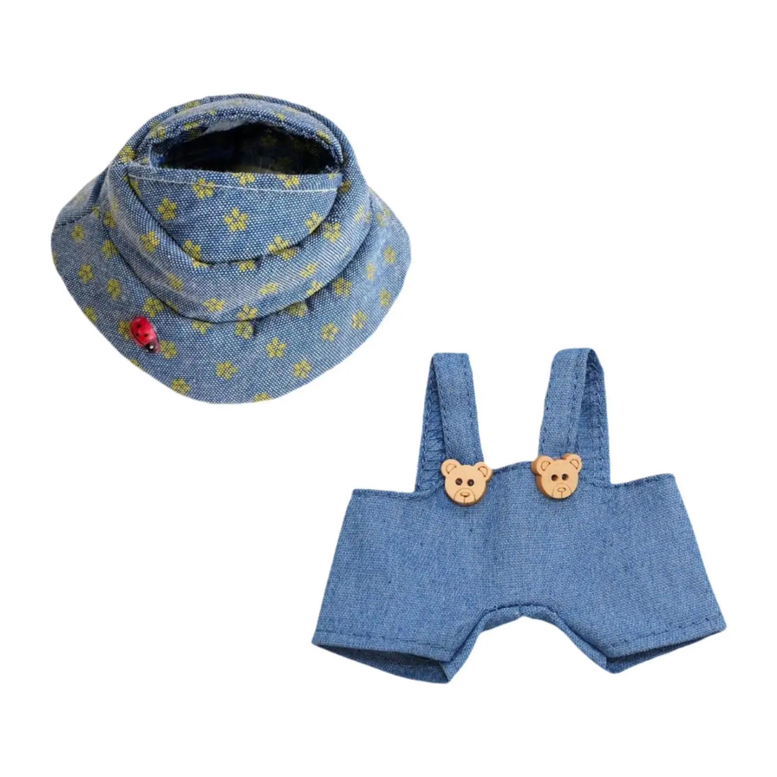 Plush Doll Clothes for 17cm Doll Cartoon Doll Denim Overalls with Hat Plush Doll Accessories Photo Props Soft Doll Clothing