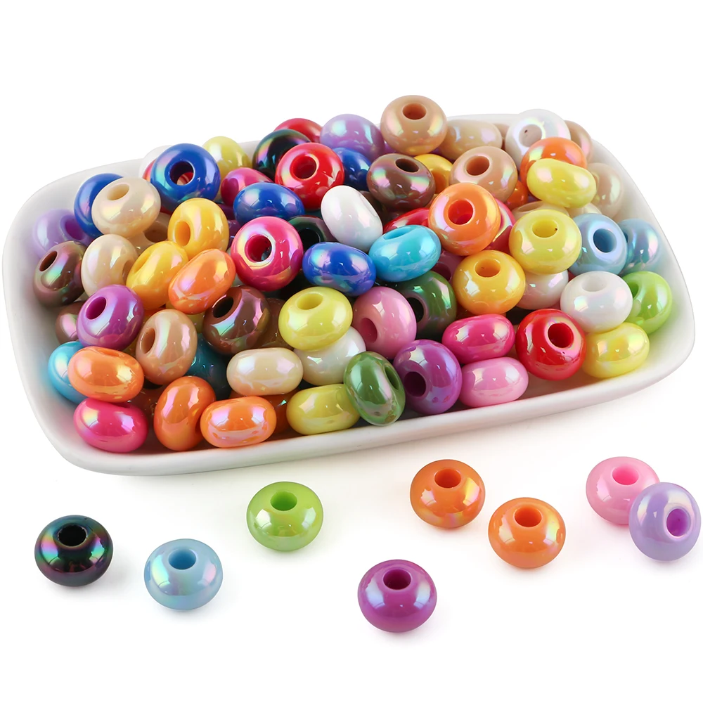 Cuentas de rueda con orificio grande de colores sólidos de 14mm, espaciador acrílico, cuentas redondas sueltas, pulsera DIY, cuentas de cadena para teléfono, accesorios hechos a mano - imagen 3