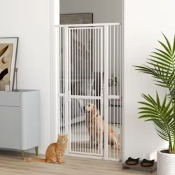 PawHut Barrera de Seguridad para Perros y Gatos Extra Alta 180 cm, Barrera para Perros Extensible 76-104 cm, Separación 3,5 cm, para Puertas y Escaleras, con Montaje a Presión, 2 Extensiones, Blanco