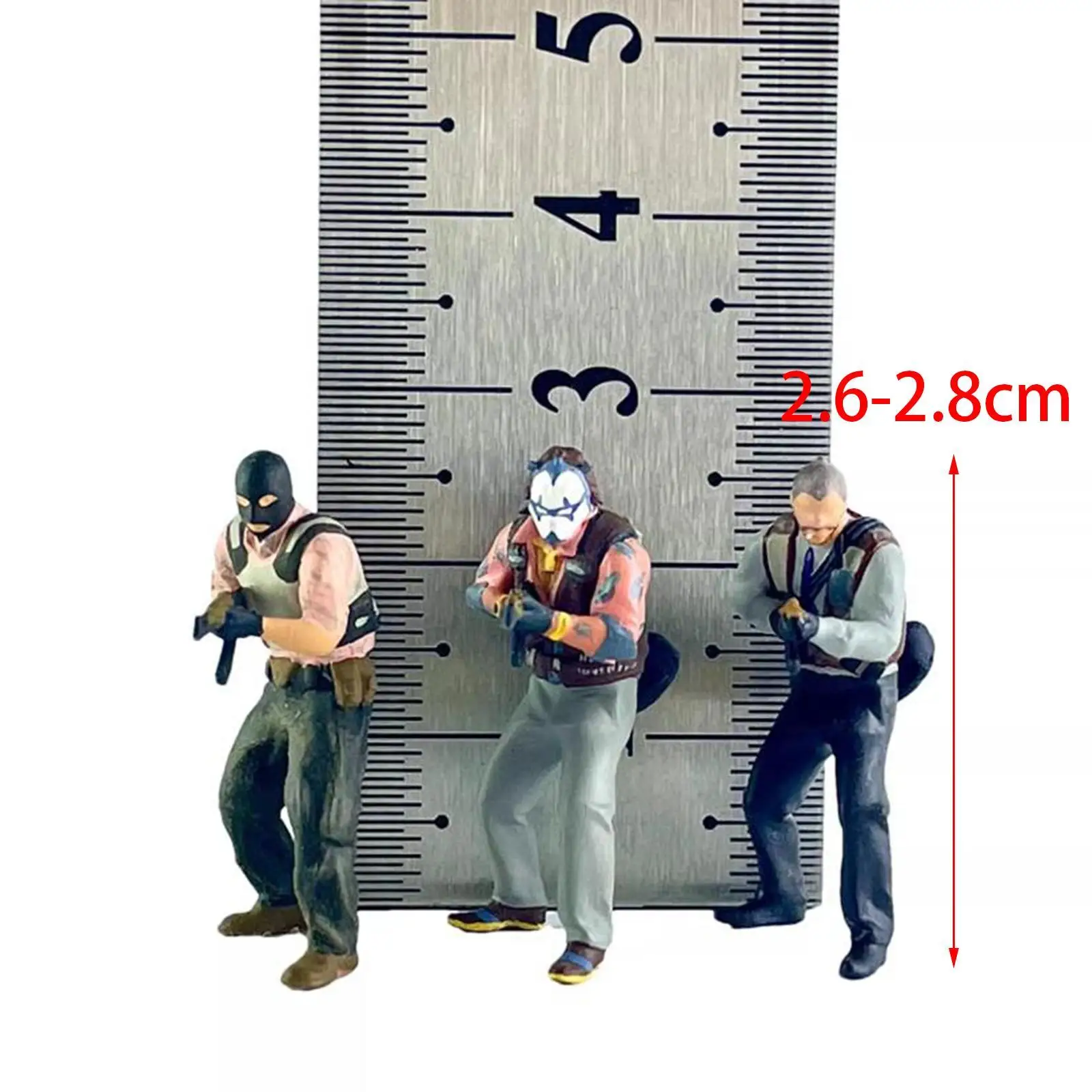3x 1/64 Scale Diorama Figures Miniature Layout Figure Resin Handpainted for Model Building Doll House Decoration Photo Props
