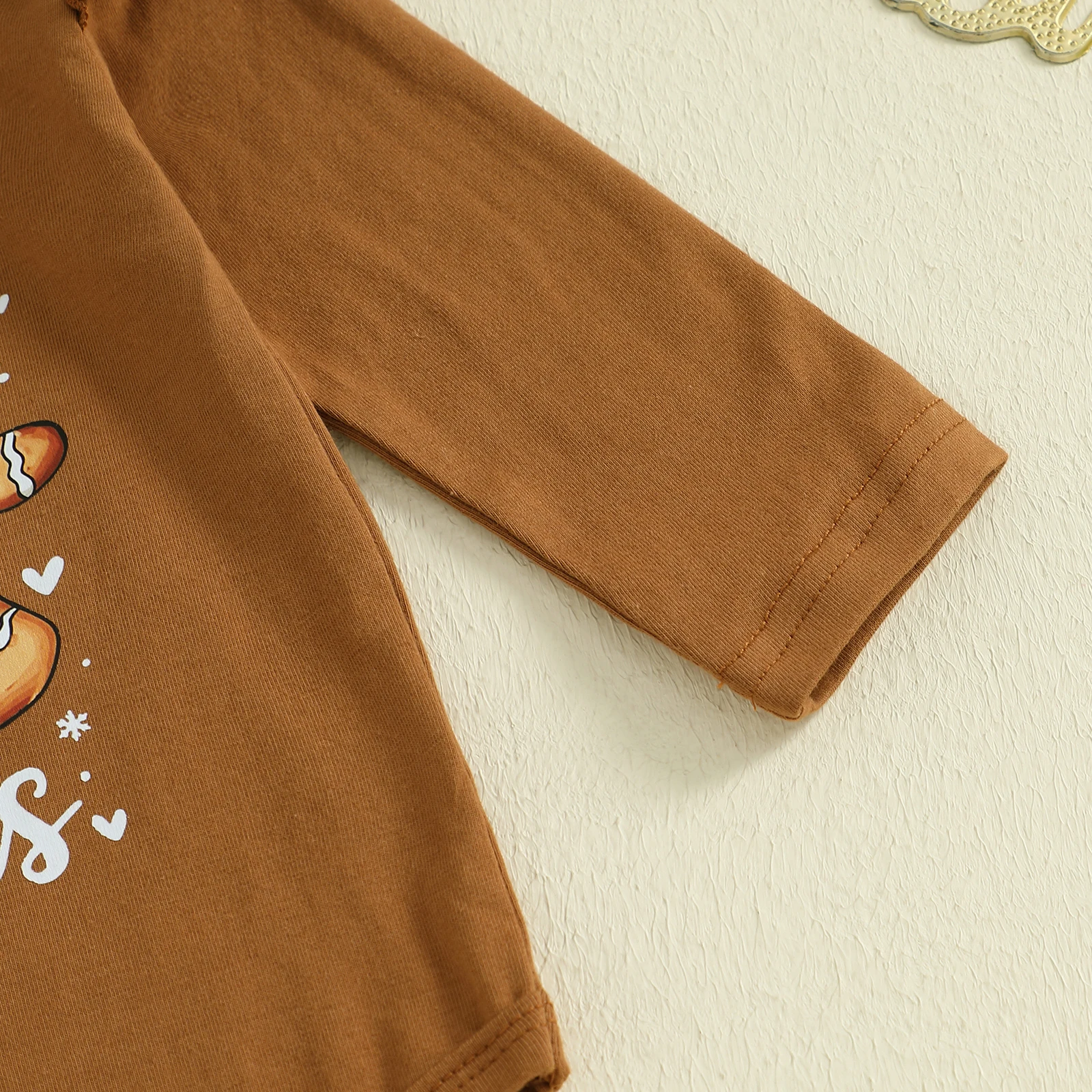 Conjuntos de pantalones navideños para niñas de 0 a 18 meses, pelele con estampado de letras y cuello redondo de manga larga, pantalones con estampado de pan de jengibre, conjuntos con diadema - imagen 4
