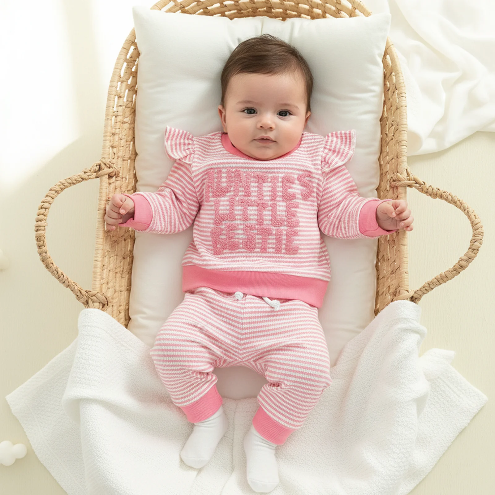 Suefunskry, trajes de primavera y otoño para niña, sudadera con letras de manga larga con volantes y pantalones de cintura elástica, conjunto de ropa para niños pequeños - imagen 5