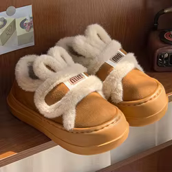 Zapatillas mullidas de interior para mujer, bonitos zapatos cálidos de invierno con Orejas de conejo de dibujos animados para niñas, suela gruesa de piel suave, calzado para el suelo del hogar
