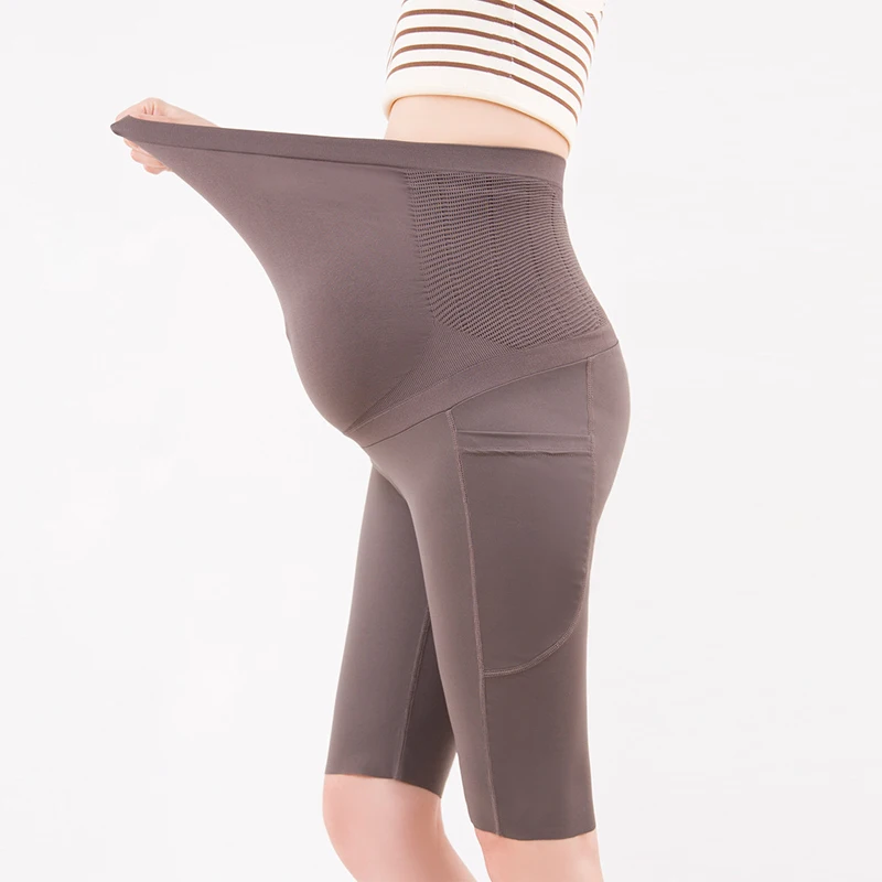 Leggings de maternidad, pantalones de cinco puntos, pantalones cortos de Yoga adelgazantes de cintura alta para mujer embarazada con bolsillos de talla, entrenamiento para ciclistas - imagen 2