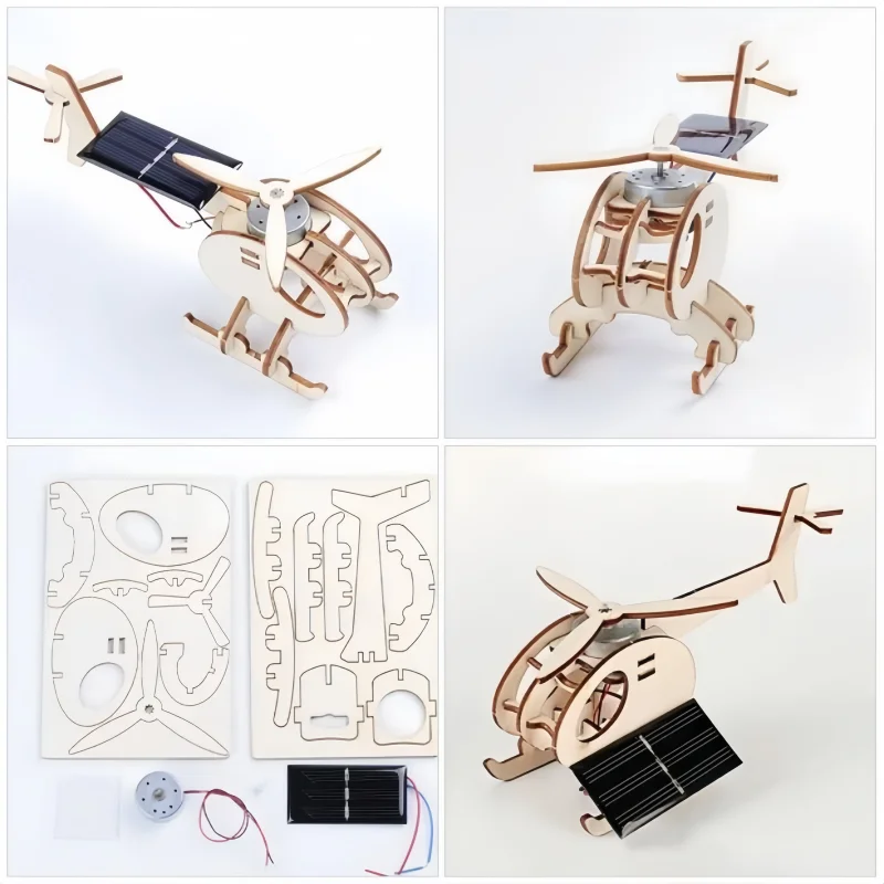 Juguete de avión Solar 3D creativo DIY, rompecabezas de madera, avión alimentado por energía Solar, Kits de modelos de ensamblaje móviles, suministros de aprendizaje - imagen 4