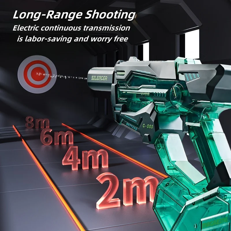 Pistola de agua eléctrica con luz de bozal, pistola de chorro de agua automática de largo alcance para Fiesta al aire libre, juego de pistola de agua de verano, juguete - imagen 4