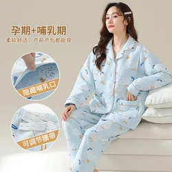 Pijama de lactancia invernal cálido de algodón grueso para mujer