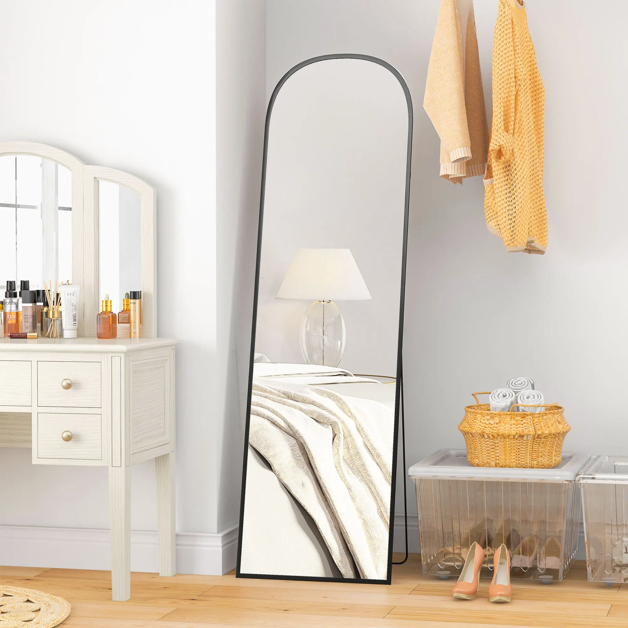 HOMCOM Espejo de Cuerpo Entero Espejo de Pie 50x170 cm Independiente o Pared con Marco de Aleación de Aluminio y Soporte para Sala Dormitorio Baño Negro - imagen 3