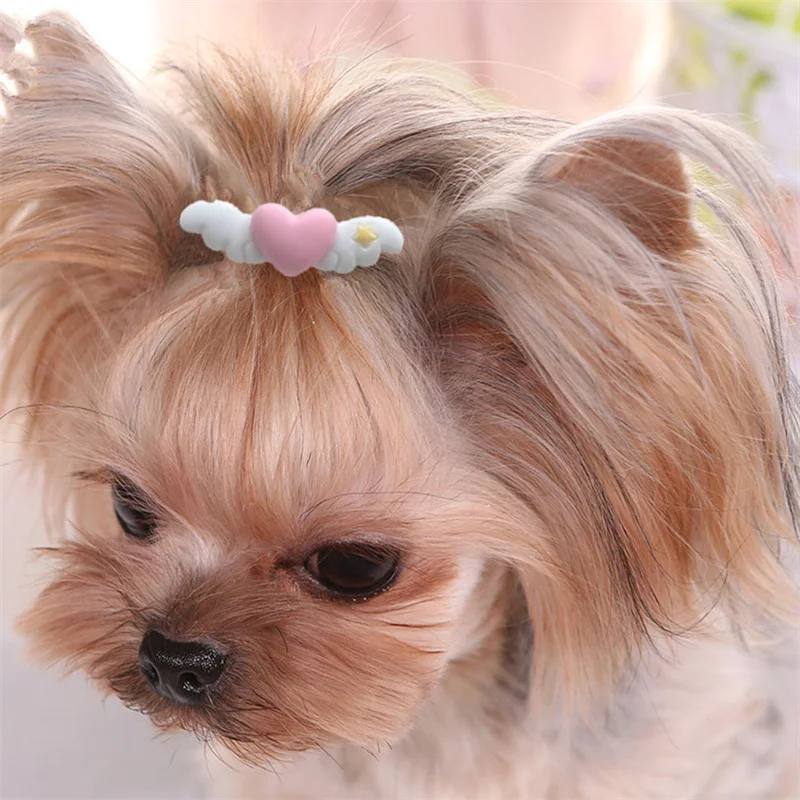Pinzas para el pelo para perros y gatos pequeños, horquillas con forma de alas de corazón, lazos encantadores para cachorros, pasador, suministros para mascotas, accesorios para el cabello