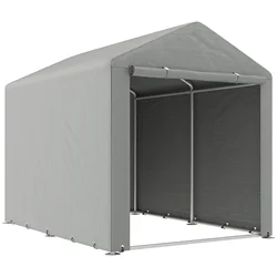 Outsunny Carpa de Jardín Exterior para Herramientas Bicicletas 1,6x2,2x1,7 m, Cobertizo Exterior con 2 Habitaciones, Puerta Enrollable con Cremallera, Impermeable Anti-UV, Garaje Portátil, Gris Claro
