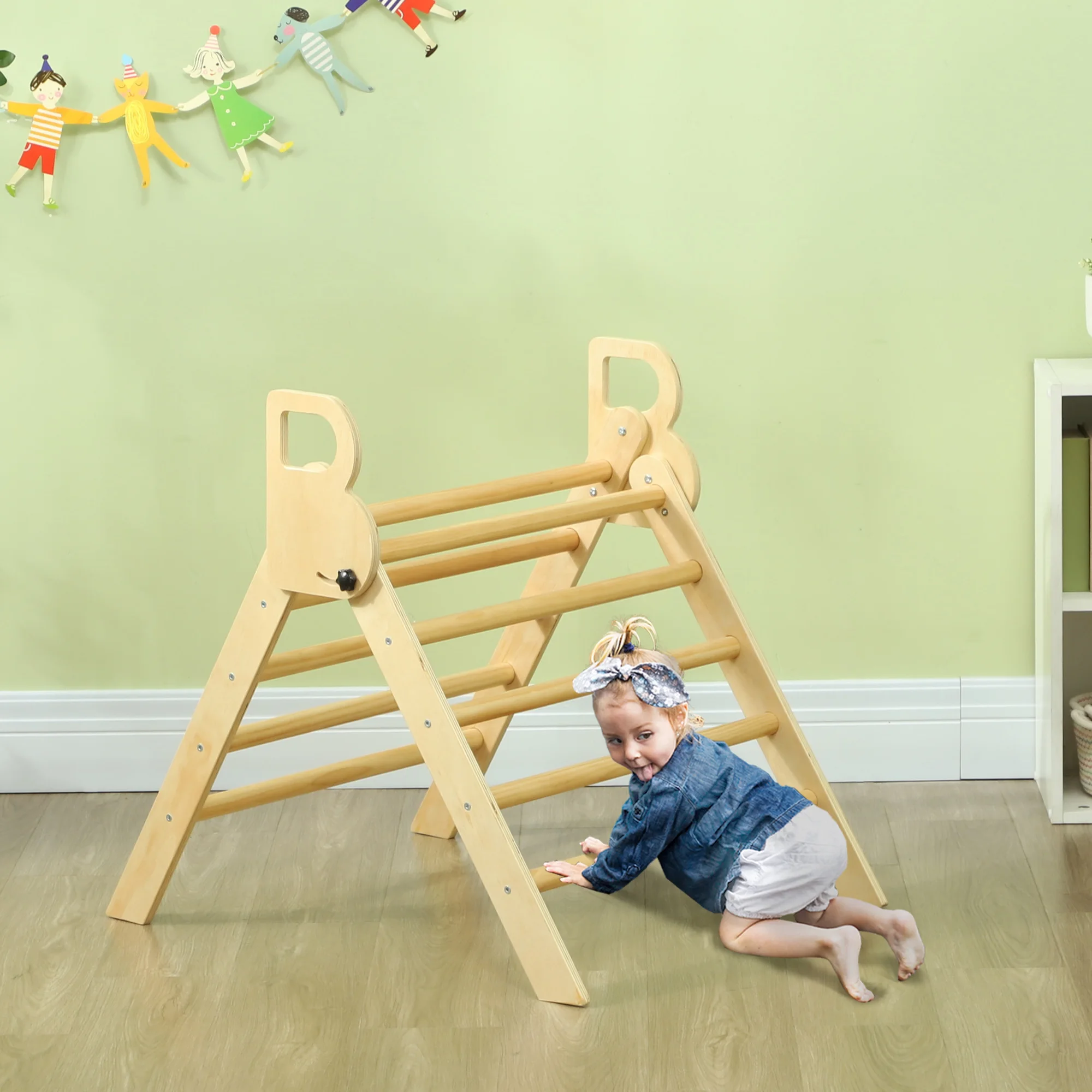 AIYAPLAY Triángulo de Escalada de Madera Plegable Escalada para Niños de 18-48 Meses para Cultivar Habilidades de Equilibrio y Coordinación 82x66x71 cm Natural - imagen 2