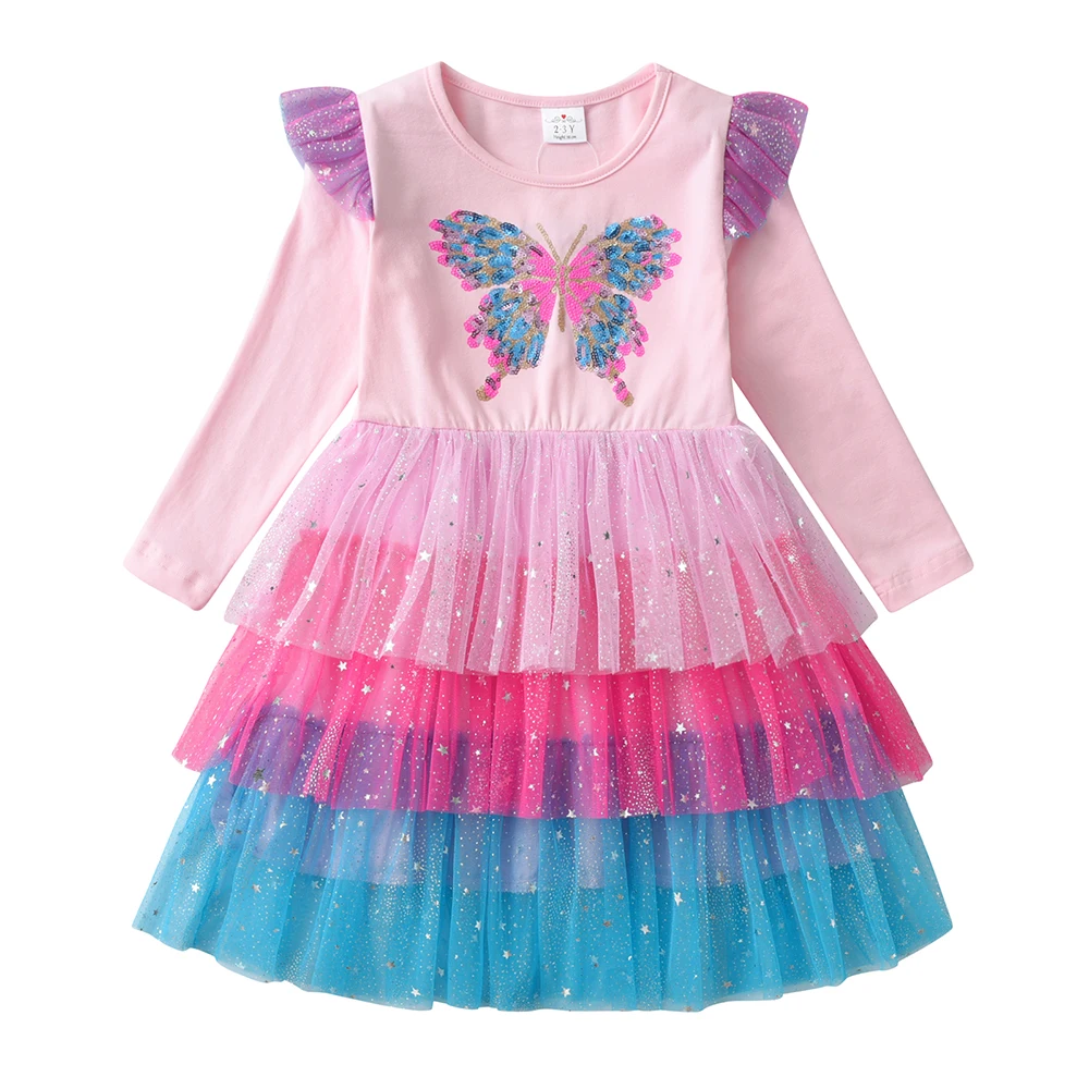 DXTON Vestido de fiesta niña lentejuelas mariposas – Elegante