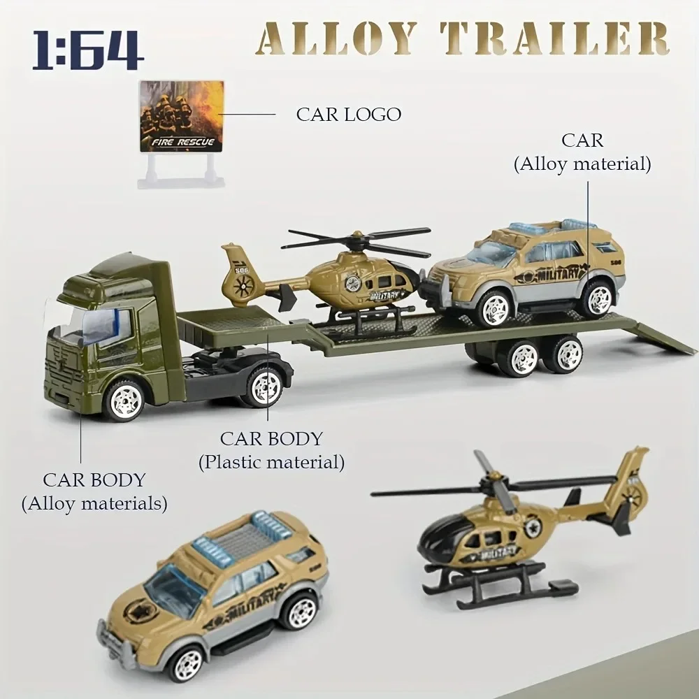 Camión portador accionado por fricción, juguete Push and Go, coche de construcción, juguete, remolque de remolque de aleación, juego de camiones, regalo para niños pequeños y niñas - imagen 5