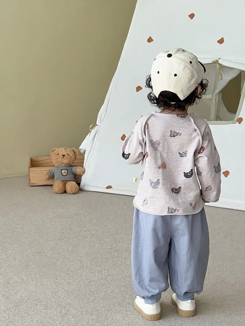 MILANCEL, nueva camiseta de otoño para niños, 9M-5T, perro de dibujos animados, pollo, camisa de fondo para niñas pequeñas, camisetas holgadas dulces con estampado completo para niños - imagen 3