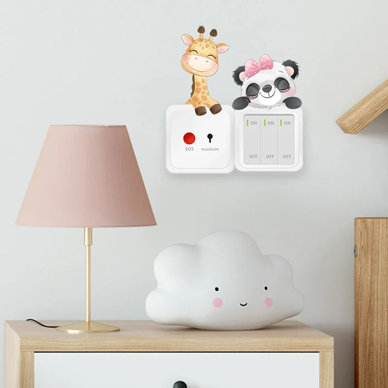4 unids/set pegatinas de interruptor para habitación de niños dibujos animados elefante conejo Panda jirafa calcomanías de pared pegatinas de enchufe decoración de la habitación del bebé - imagen 4