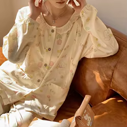 Primavera otoño moda coreana maternidad enfermería conjuntos de ropa de dormir dulce alimentación Tops pantalones del vientre pijamas embarazo dormir salón en casa