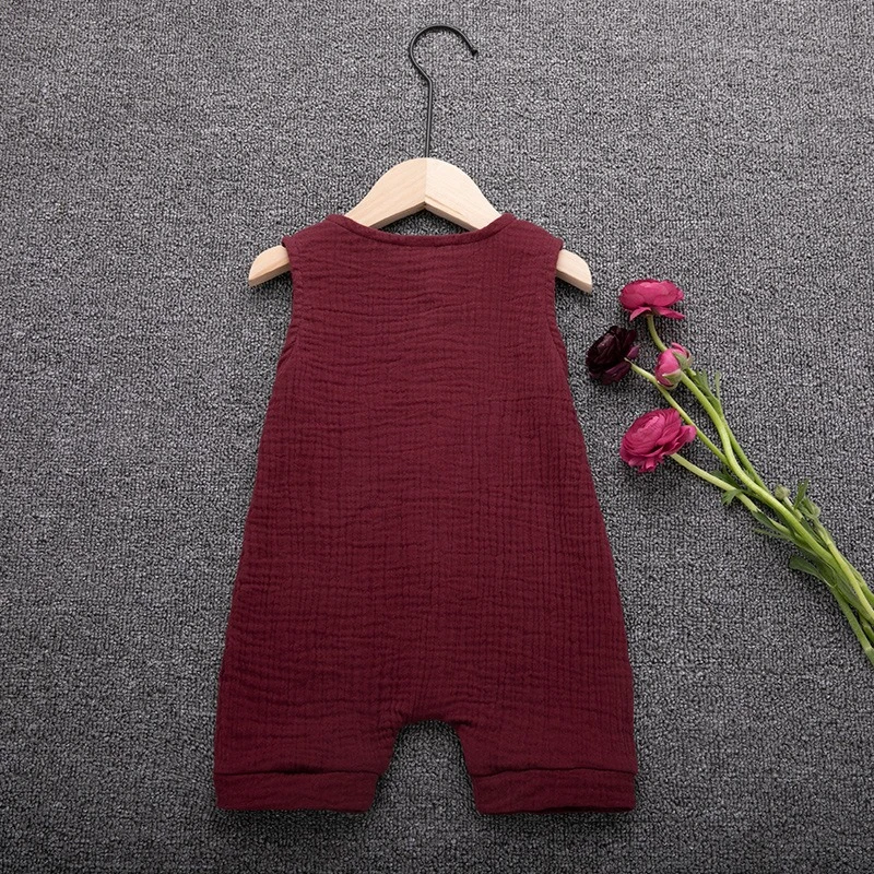 Pelele Unisex de lino y algodón transpirable para recién nacidos, chaleco fresco liso para niños y niñas, mono bonito sin mangas para bebés de 3 a 18M - imagen 3