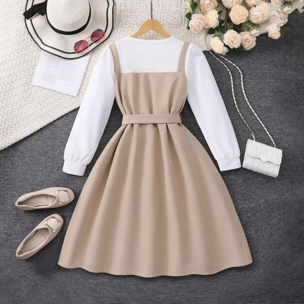 Vestido caqui escolar manga larga para niñas – Retro británico fiestas - imagen 4