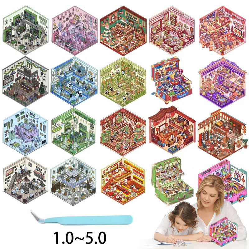 DIY lindo conejo Animal 3D pegatinas de paisajismo escena en miniatura escena de cabina apilamiento pegado cuenta de mano regalo para