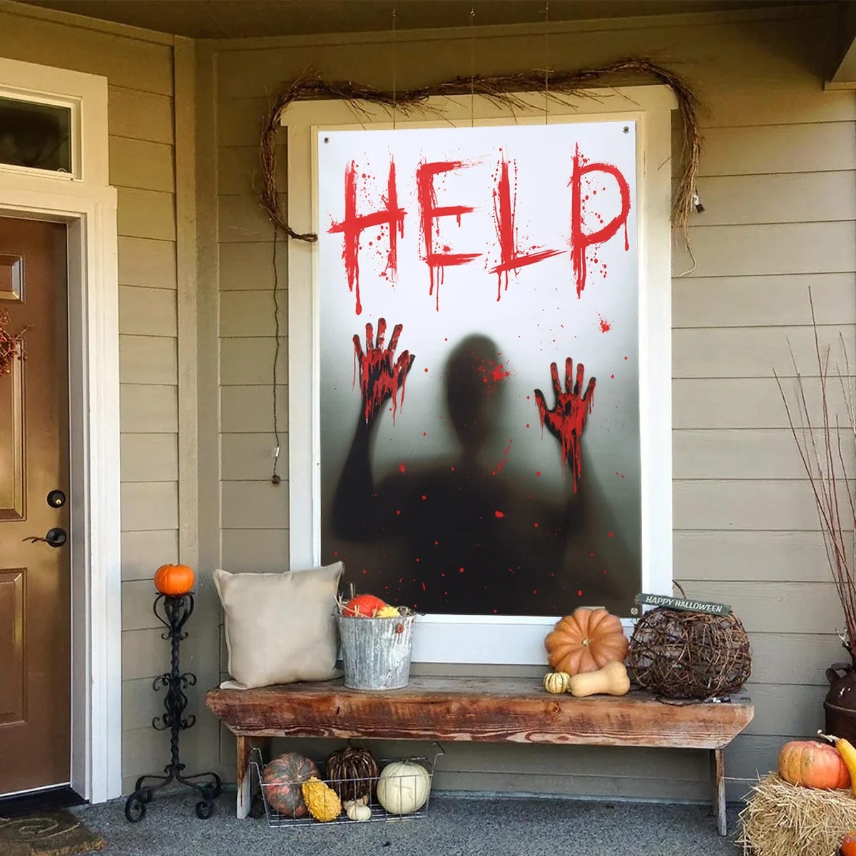 Halloween Horror mujer fantasma cortina tela feliz fiesta de Halloween decoración 2025 para el hogar niños adultos favorece regalos ventana cubierta de puerta - imagen 4