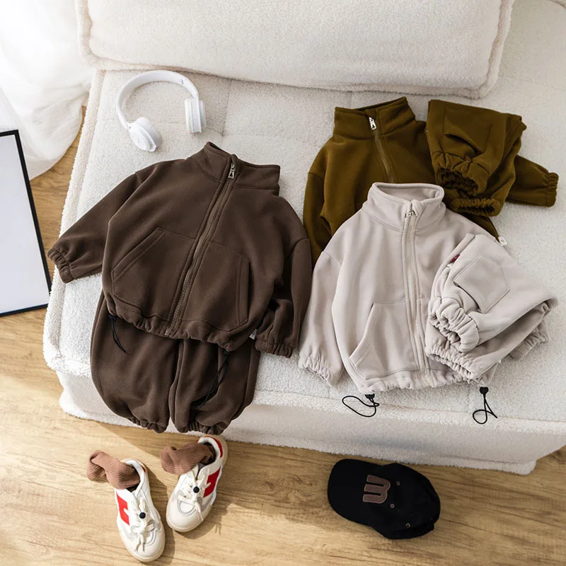 MILANCEL nuevo conjunto de ropa gruesa de invierno para niñas lindo abrigo de Color sólido + Pantalones traje deportivo para niños prendas de vestir 2 uds - imagen 2