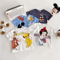 Camisetas de manga corta con patrón de dibujos animados de Disney, ropa de verano, camiseta informal de moda para niña y niño, camiseta informal con cuello redondo, ropa para niños
