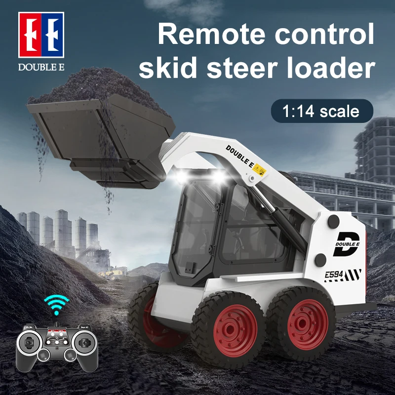 Excavadora RC doble E594 1:14 2,4G camión de control remoto cargador deslizante cubo de excavación rotación 360 juguete de ingeniero de alta velocidad baja