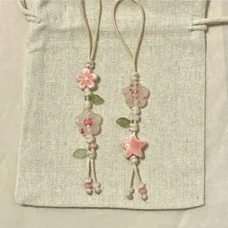 Correa con abalorio para teléfono con forma de estrella y flor, cordón para teléfono con cuentas de cerámica Kawaii, colores Pastel para bolso de niña, colgante para cámara, correa antipérdida