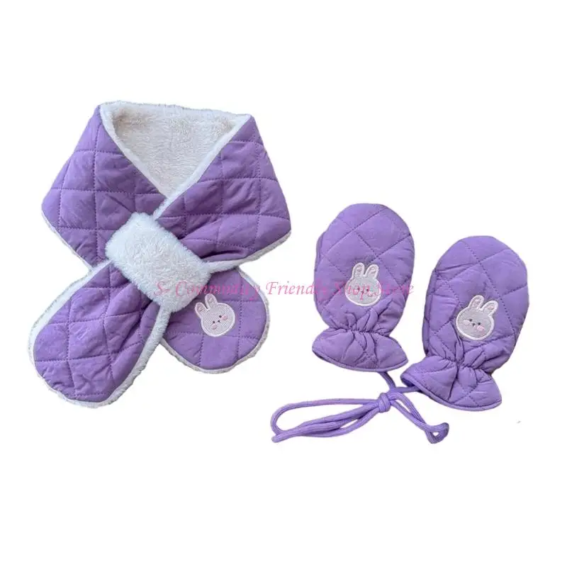 85AE Combo manoplas y bufanda con cruces para bebé suave, 2 piezas, accesorios invierno sin alergias - imagen 2