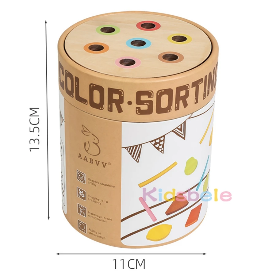 Juguete de clasificación de colores de madera Montessori para niños pequeños, cilindro de clasificación de clavijas de habilidades motoras finas, juego de actividades educativas de aprendizaje temprano - imagen 3