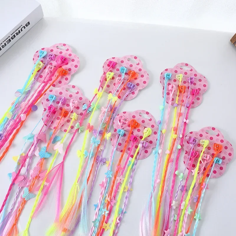 6 uds niños niña Color caramelo peluca trenza pelo garra Príncipes lindo mariposa arco corazón estilo Clip de pelo niños Haid Styling Headwear - imagen 5
