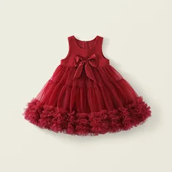 Vestido de tul sin mangas con lazo para niñas - Princesa de fiesta