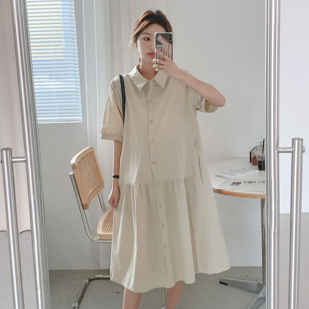 Vestido de maternidad de manga corta, camiseta holgada con cordón en la cintura, vestido de embarazo con bolsillo, ropa de verano 2024 - imagen 2