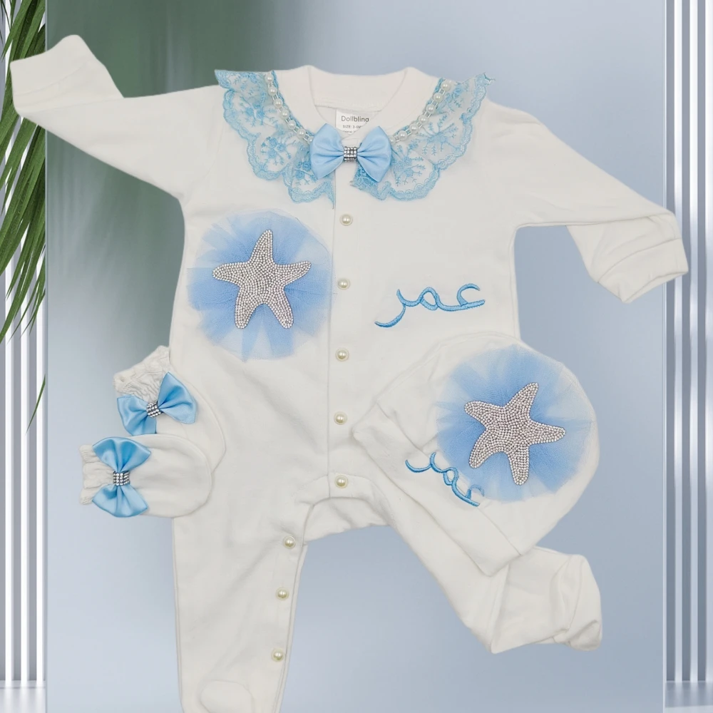 Diseño de Turquía anuncio de embarazo bienvenida a casa bebé joyería Unisex corona Bling Ocean Star mameluco traje Onesie 3 unids/set - imagen 4