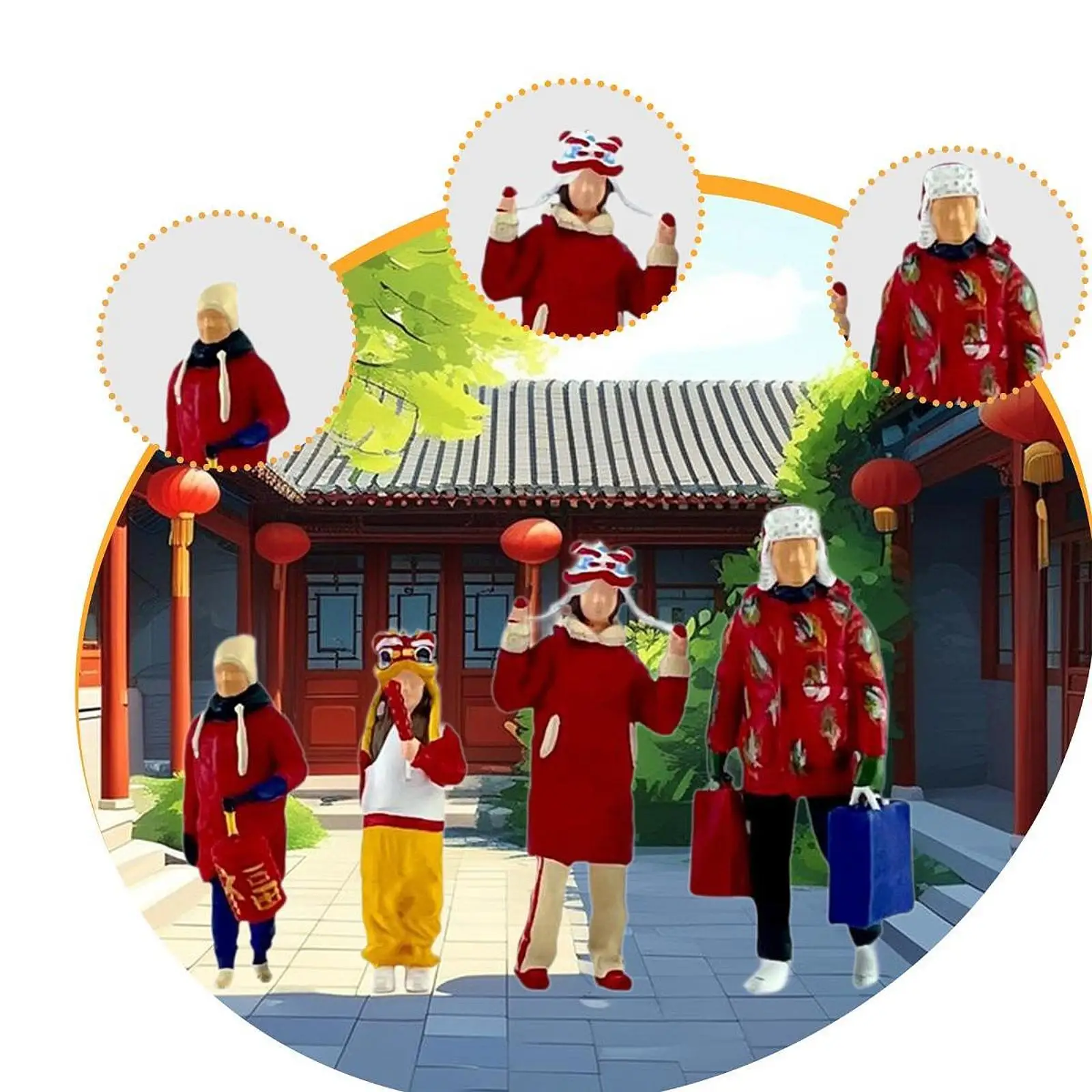 4x 1:64 Scale Diorama Family Figures Creative New Year Characters Miniatures 4x 1:64 Scale Diorama Family Figures Creative New Year Characters Miniatures