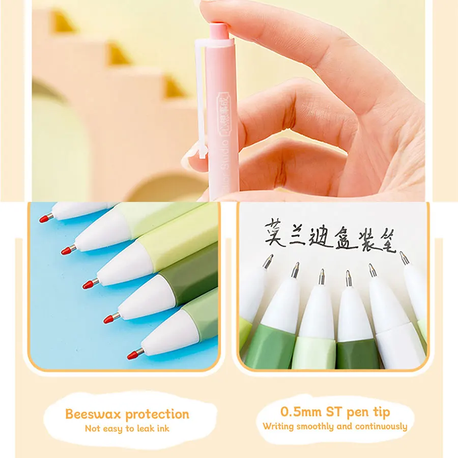 6 bolígrafos de Gel en caja, bolígrafo de Gel con punta ST de 0,5mm, bolígrafo de Gel con prensa, Color Morandi, bolígrafo de escritura de secado rápido, suministros escolares y de oficina, papelería - imagen 4