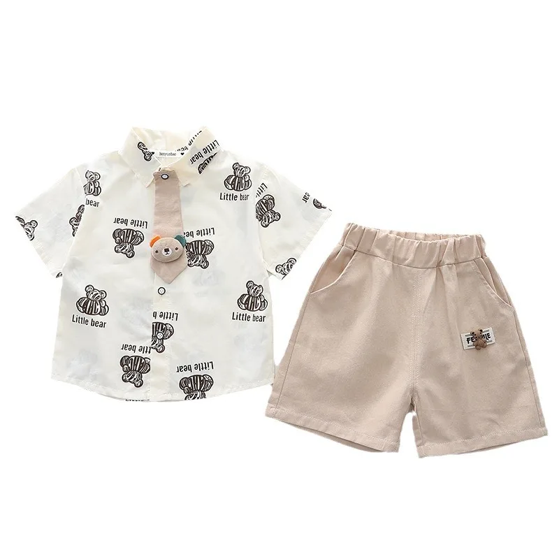 Conjunto de ropa de verano para bebé, traje de camisa y pantalones cortos para niño, chándal informal para niño, 2 unidades