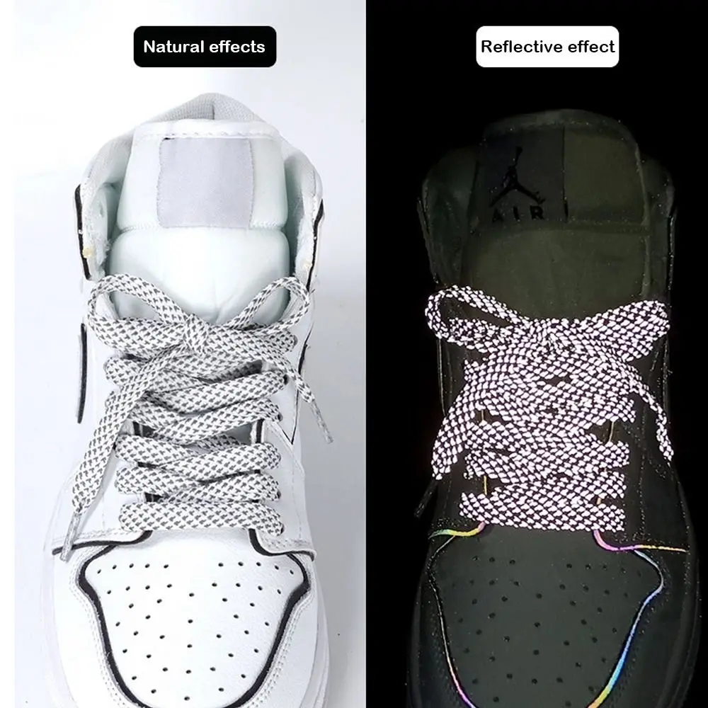 Cordones reflectantes reflectantes de doble cara, diseño plano, cordones luminosos oscuros, coloridos, reflectantes, Color blanco y negro