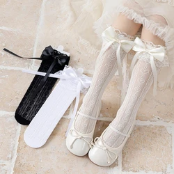 Medias de encaje con lazo para niña – Estilo jacquard Lolita