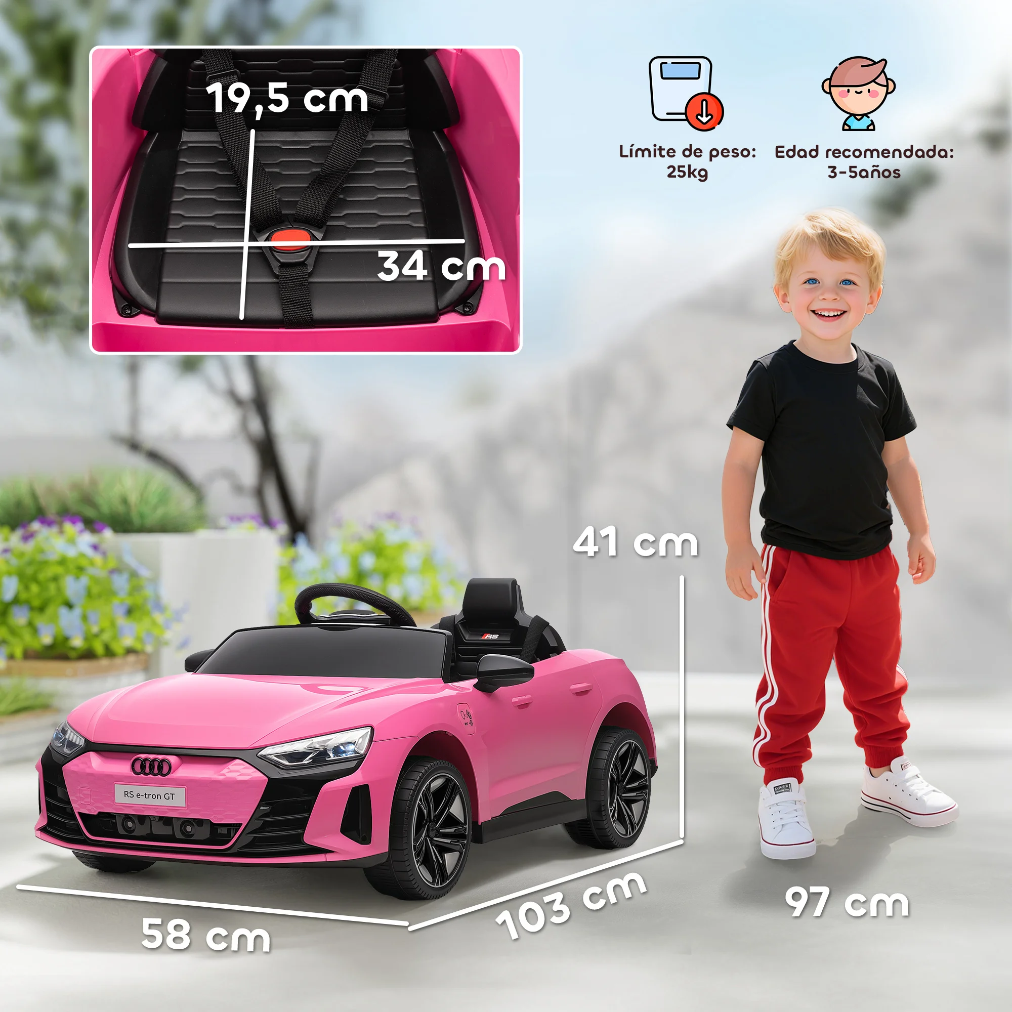 HOMCOM Coche Eléctrico para Niños de +3 Años AUDI RS e-tron GT Coche de Batería 12V con Mando a Distancia Faros LED Bocina Música USB y Apertura de Puerta 3-5 km/h - imagen 4