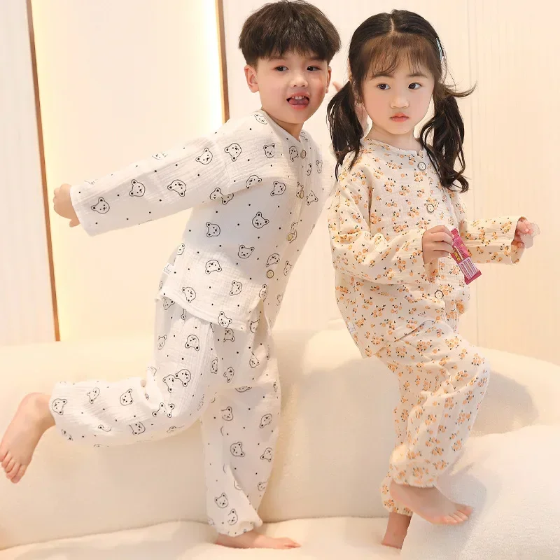 Conjunto de pijama de algodón de doble hilo para niños y niñas - imagen 2