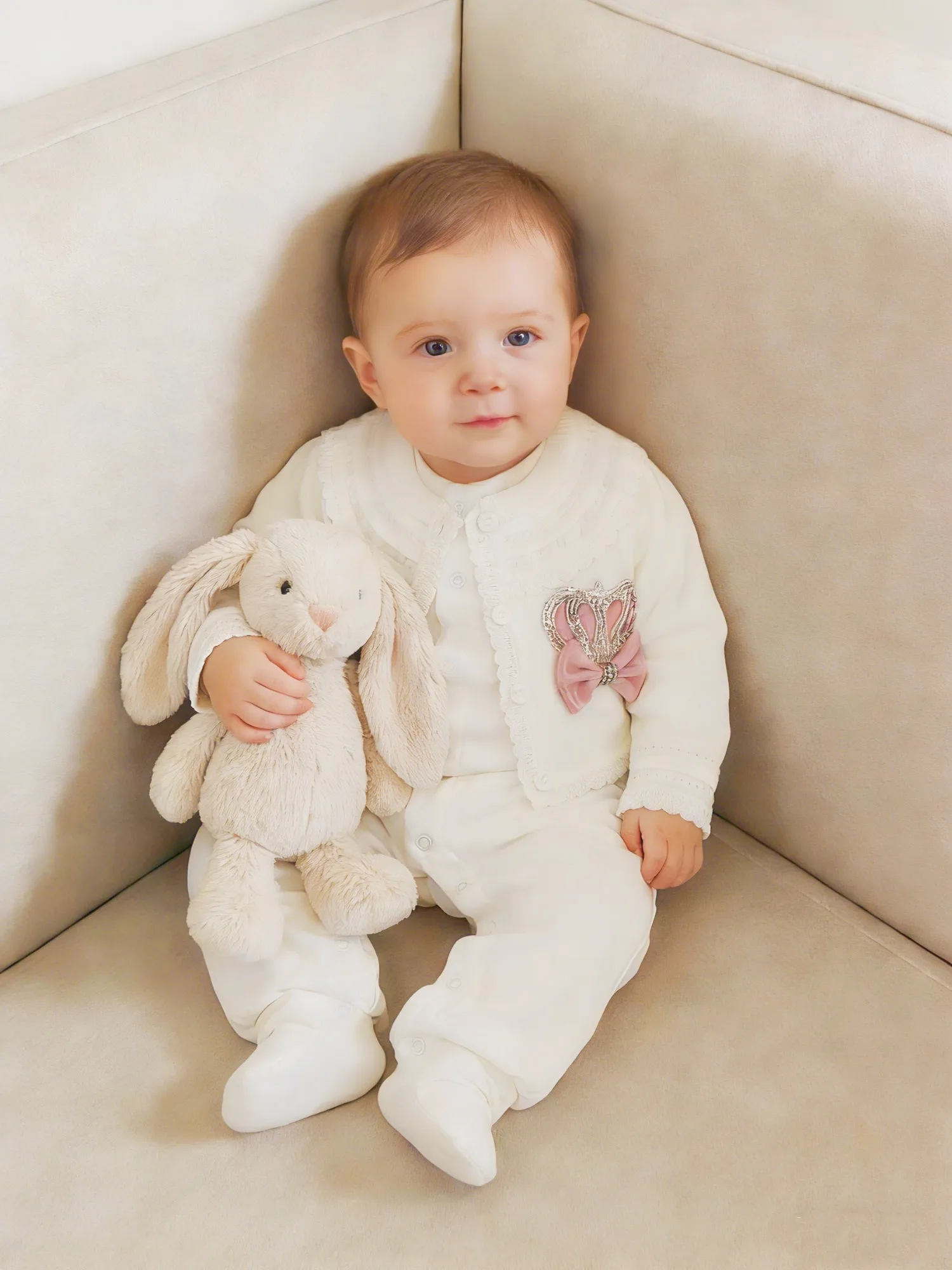 Conjunto de ropa con corona blanca y rosa para niña - Mameluco + Manta + Zapatos |   Regalo de Princesa - imagen 2