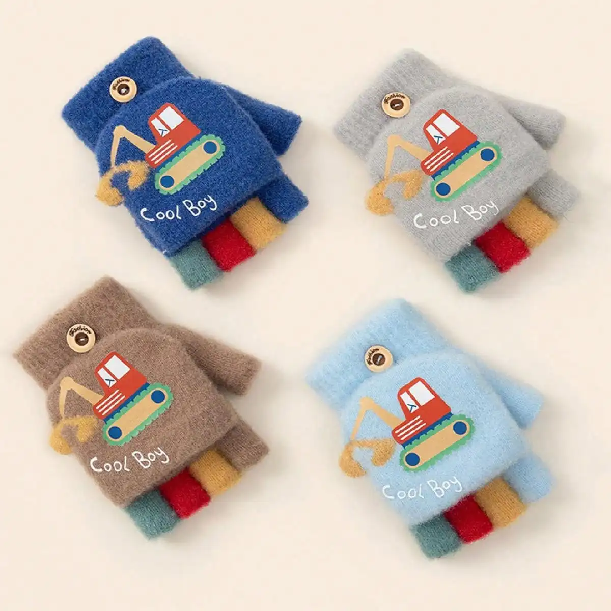 Guantes infantiles de invierno abatibles con estampado excavadora - imagen 2