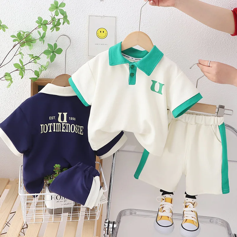 Nueva moda de verano, ropa para niñas, traje para niños, camiseta a rayas, pantalones cortos, 2 unids/set, disfraz informal para niños, chándales para niños - imagen 2