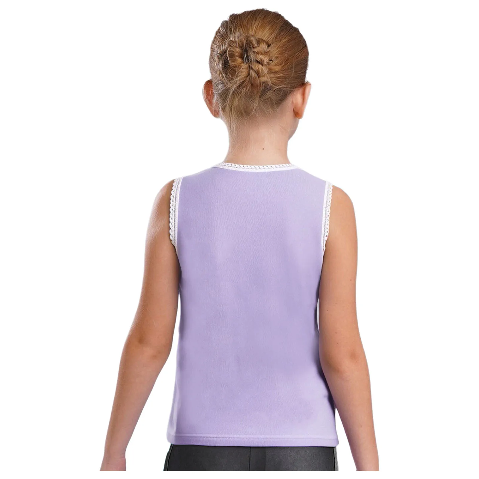 Tops cortos informales para niñas, camiseta sin mangas con adorno de encaje y lazo bonito, camisetas sin mangas con cuello redondo, ropa de algodón respetuosa con la piel para el hogar - imagen 3