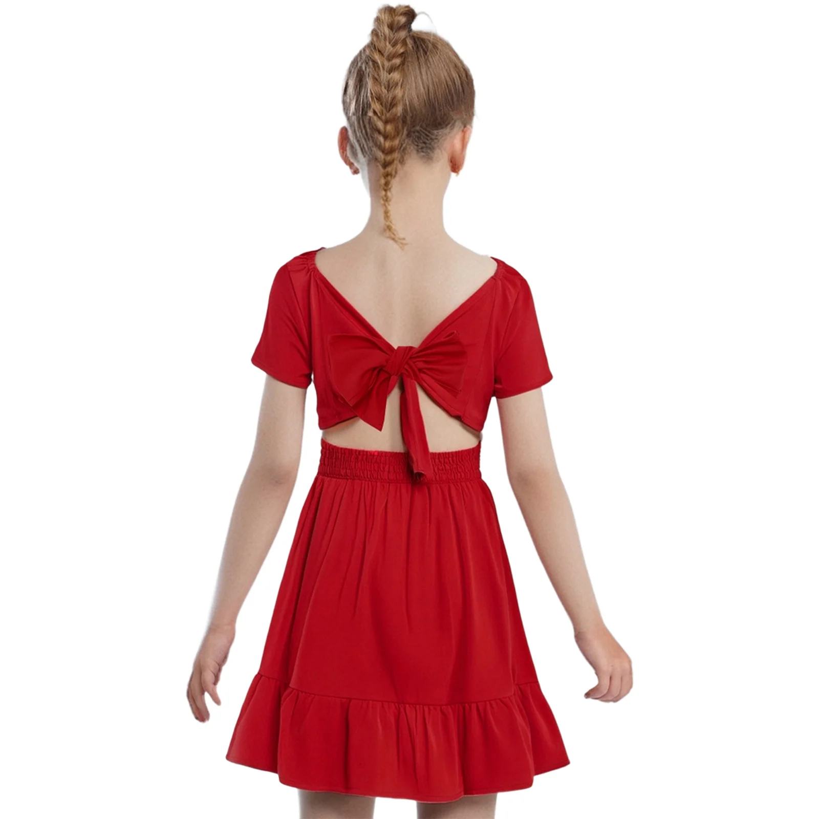 Vestido de flores para niñas, elegante vestido de verano de manga corta con cordones en la espalda y volantes fruncidos para fiesta de cumpleaños, boda, vacaciones en la playa