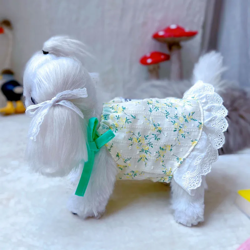 Vestido fresco para mascotas, camisola Floral bordada, chaleco con lazo para perro, Top para perro pequeño, vestidos para perros pequeños, ropa para cachorros - imagen 4