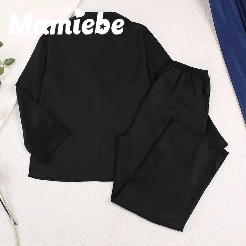 Nuevos pijamas de seda para mujer, seda de hielo de imitación, negro, cómodo, ligero, Color de lujo, pantalones de manga larga, conjunto de ropa de dormir